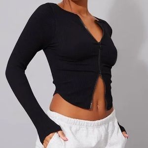 One Brand activewear double zip ribbed crop top